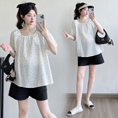 批发实拍新款孕妇<b class='q'>夏</b>宽松显瘦波点时尚百搭甜美潮妈两件套