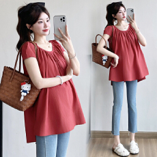 批发实拍新款孕妇<b class='q'>夏</b>宽松显瘦时尚百搭设计感气质潮妈上衣