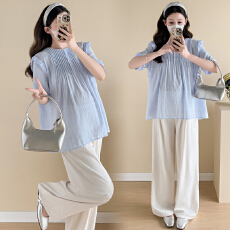 批发实拍新款孕妇<b class='q'>夏</b>宽松显瘦褶皱时尚百搭气质潮妈上衣