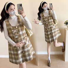 批发<b class='q'>实拍</b>已出货<b class='q'>孕妇</b><b class='q'>秋冬</b>法式小香风格子洋气高级感潮妈毛呢背心两件套