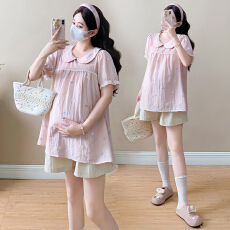 实拍新款孕妇娃娃领刺绣高级感时尚百搭甜美减龄潮妈上衣