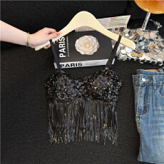 批发实拍现春夏新款韩版香槟金色BlingBling须须<b class='q'>亮片</b><b class='q'>吊带</b><b class='q'>背心</b>女