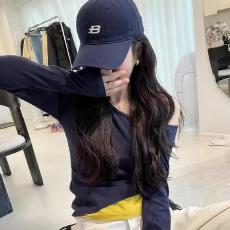 批发40支酷丝爽棉2025秋设计感黑<b class='q'>假两件</b>斜肩长袖t恤打底衫套装裤