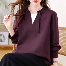 批发休闲撞色拼接<b class='q'>卫衣</b>秋季新款宽松上衣2025时尚简约洋气长袖T恤<b class='q'>女</b>款