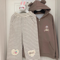 批发秋冬熊耳朵上衣日系宅系亚比二次元可爱宽松拉链长袖<b class='q'>卫衣</b>外套<b class='q'>女</b>生