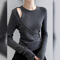 2025秋冬季装针织衫流行简约小众设计感长袖打底衫纯色套头上衣女