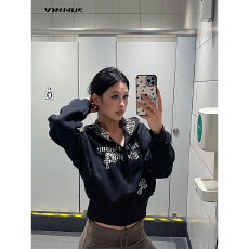 批发美式复古豹纹拼接连帽<b class='q'>开衫</b>卫衣外套女秋季重磅<b class='q'>短款</b>加绒帽衫上衣潮