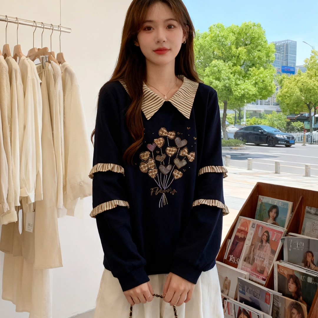 MY16947# 新款高端奢华超好看洋气时髦小个子炸街减龄别致印花卫衣女裝...