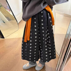 批发2026新款秋韩版时尚宽松百搭复古花朵休闲裤女冬高腰阔腿裤八分裤