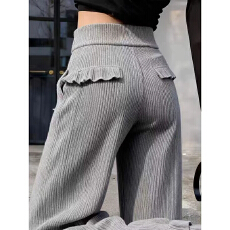 批发慵懒风穿搭裤子灰色加绒加厚阔腿裤2026年冬新款垂感显瘦休闲长裤