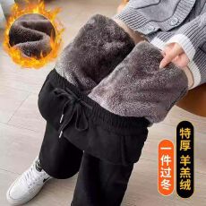 批发【16坑欧棉<b class='q'>绒</b>复合<b class='q'>北极</b><b class='q'>绒</b>咖色】秋冬小个子加<b class='q'>绒</b>休闲直筒垂感羊羔<b class='q'>绒</b>