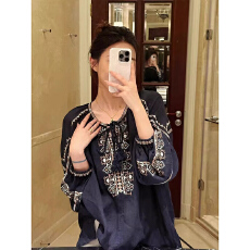 批发2026款浪漫波西米亚长袖防晒上衣女春秋气质民族风小众印花衬衫女