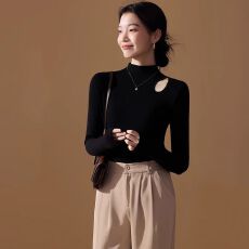 批发【原版做工】黑色半高领打底衫女内搭秋<b class='q'>冬</b>季长袖2026新款洋气上衣