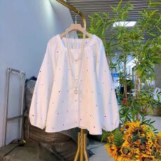 批发【原版做工】圆领松下袖口<b class='q'>衬衫</b>宽松遮肚春款减龄大码女装休闲上衣