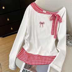 40支酷丝爽棉1×1螺纹白色长袖T恤女春季斜肩独特2026韩系上衣