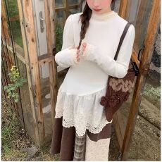 原版做工_叠穿神器_2026不规则蕾丝拼接打底衫女内搭别致上衣
