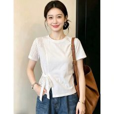批发【32支纯棉拉架1*1食毛】<b class='q'>大码</b><b class='q'>女</b>2026夏新款短袖T恤设计感洋气上衣