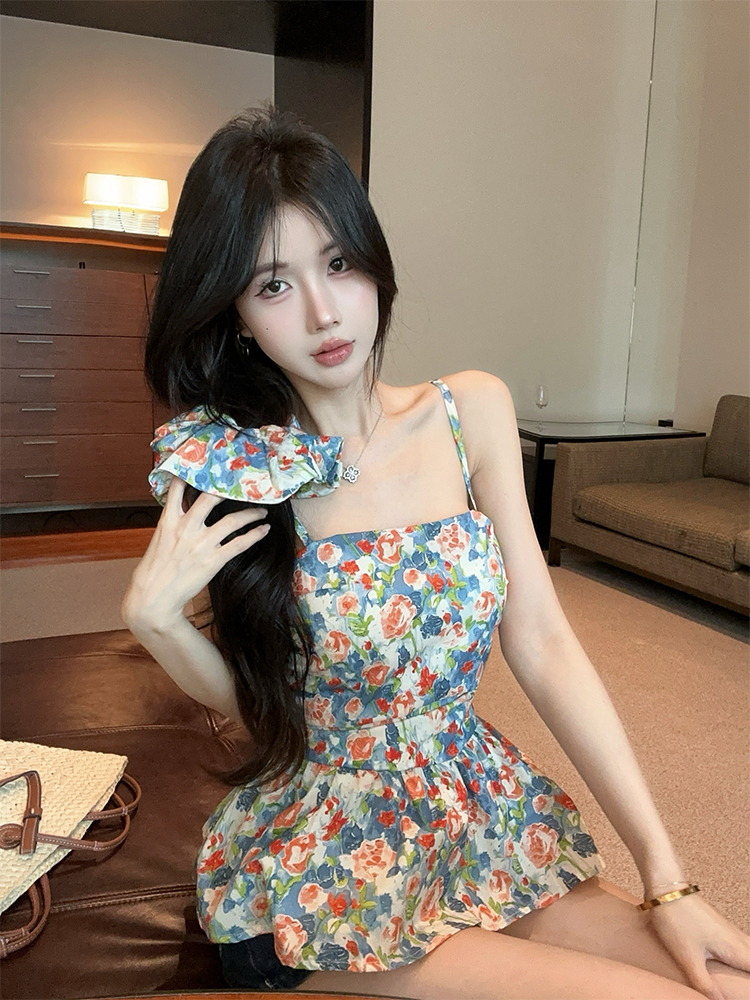 FA35668# 碎花气质显瘦减龄上衣女夏季新款韩版百搭吊带衫送发圈 服裝批發女裝批發服飾貨源