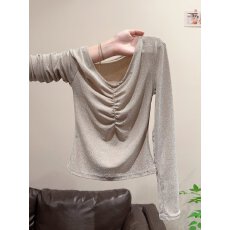 批发实拍 御姐范设计感时髦百搭V领长袖内搭<b class='q'>上衣</b>女秋冬新款打底衫T恤