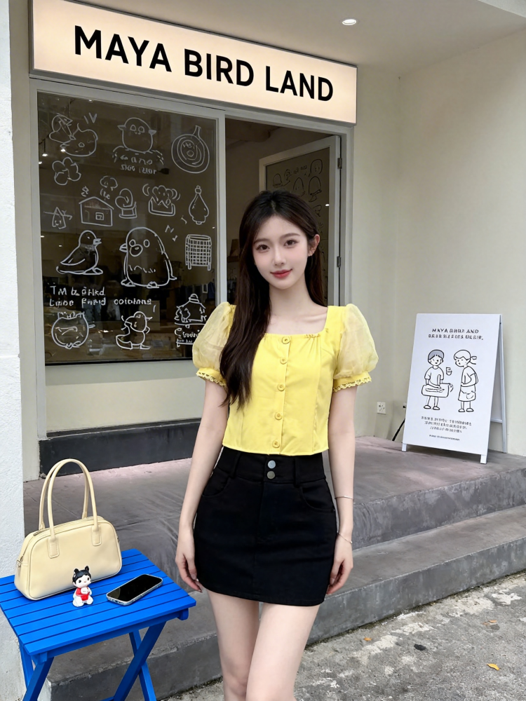 한 부서 순수한 욕망 바람 광장 칼라 단추 반팔 티셔츠 여성 2026 여름 새로운 품격 세련된 다용도 쇼트 스타일 맨위