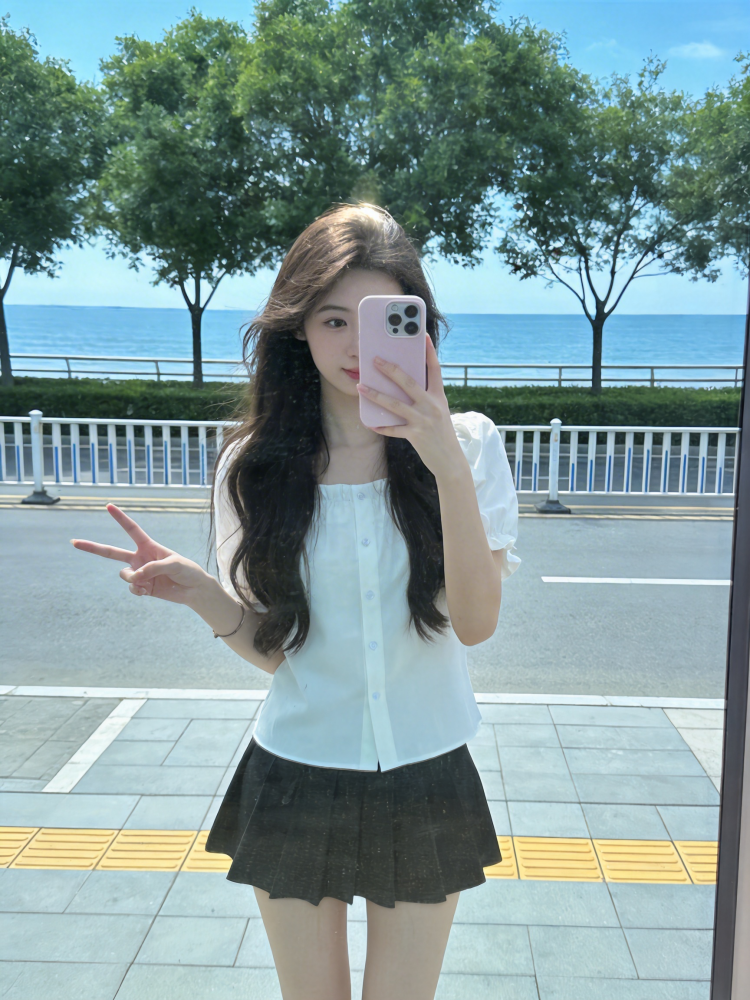 한 부서 학원 스타일 단추 반팔 티셔츠 여성 2026 여름 새로운 연령 감소 품격 몸매 가꾸기 슬림해 보이는 ins 맨위