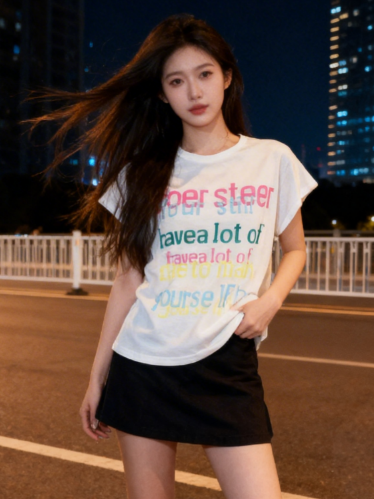 순수한 욕망 미니멀리즘 바람 프릴 라운드 넥 반팔 티셔츠 2026 년 여름 새로운 패션 품격 디스플레이 몸 맨위