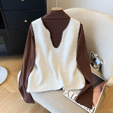 批发有货实拍2025秋装新款V领针织马甲女洋气叠穿上衣高级感两件套