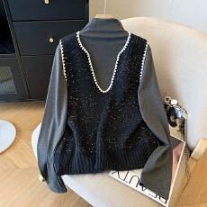 批发有货实拍2025秋装新款V领针织马甲女洋气叠穿上衣高级感两件套