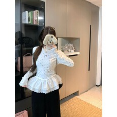 批发实拍  白色波点蕾丝内搭<b class='q'>打底衫</b><b class='q'>女</b>新款百搭长袖T恤上衣
