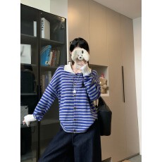 批发拍 宽松拼色翻领通勤休闲显瘦百搭毛衣开衫女秋<b class='q'>冬</b>