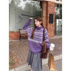 批发实拍  费尔岛针织 高领毛衣女秋<b class='q'>冬</b>慵懒高级感宽松加厚毛衣