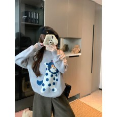 批发实拍  卡通猫咪独特上衣秋冬减龄宽松针织童趣<b class='q'>毛衣</b>女