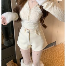 批发<b class='q'>实拍</b> 百搭高腰弹力修身短<b class='q'>裤</b>立体阔A字短款呢子加绒休闲<b class='q'>裤</b>女