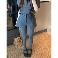批发实拍 毛呢辣妹短裤女小个子加厚高腰A字外穿打底靴裤秋冬