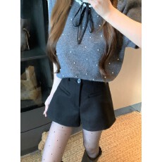 批发实拍  毛呢辣妹短裤女小个子加厚高腰A字外穿打底靴裤