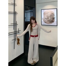 批发实拍 撞色针织修身背心女早秋外搭开衫上衣<b class='q'>百搭</b>休闲裤套装