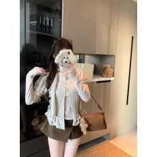 批发实拍 少女感双层<b class='q'>荷叶边</b>磨毛短袖开衫T恤套装修身显瘦飘带上衣