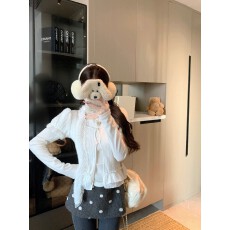 批发实拍 小众少女感双层<b class='q'>荷叶边</b>磨毛短袖开衫T恤套装修身显瘦飘带上衣