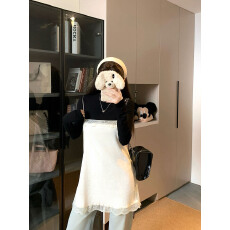 批发实拍  小众设计<b class='q'>蕾丝</b>拼接丝绒吊带连衣裙女春叠穿宽松短款<b class='q'>背心裙</b>