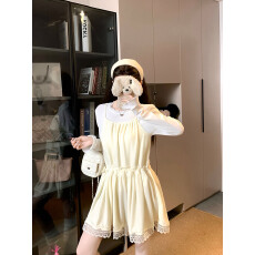 批发实拍 拼接蕾丝花边压褶丝绒吊带<b class='q'>连衣裙</b>女春甜美百搭背心裙