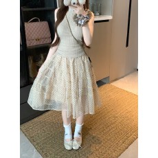 批发实拍  甜美百搭波点减龄半身裙女夏高腰显瘦A字裙中衫