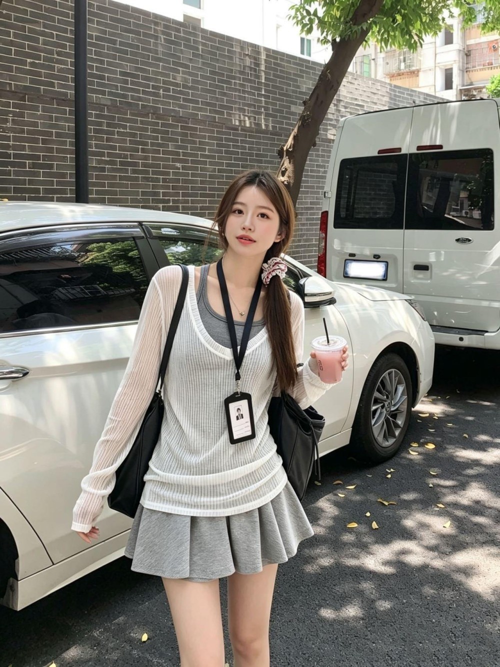 실사 패션 외국 가스 연령 감소 얇은 스타일 블라우스 맨위 인사이드 가져 가라. 캐미솔 하이웨이스트 안전 치마바지 3종 세트