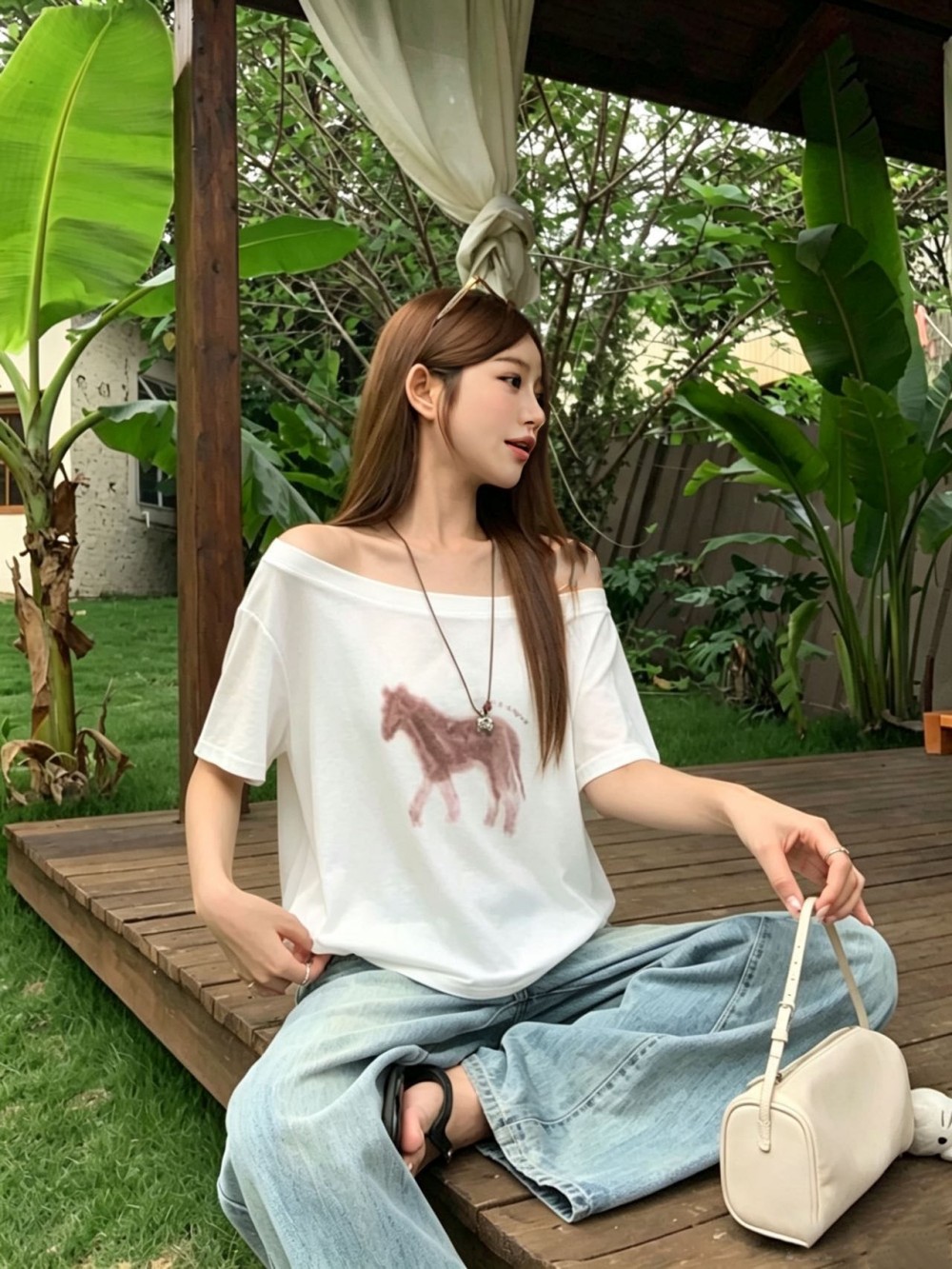 실사 재미있는 프린트 티셔츠 자외선 차단 블라우스 여성 여름 느긋한 오프숄더 맨위