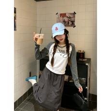 批发实拍  美式复古松紧腰抽绳工装<b class='q'>半身裙</b>女2026夏花苞口袋A字<b class='q'>长裙</b>