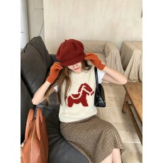 批发实拍 韩系小马提花回信无袖针织针背心马甲女叠穿百搭毛衣坎肩