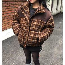 批发已出 韩国chic撞色格子面包服棉服外套女