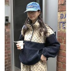 批发<b class='q'>韩国</b>chic 撞色拼接爱心提花羊羔绒<b class='q'>卫衣</b>女