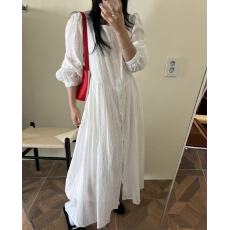 批发已出 韩国chic法式立领刺绣提花褶皱收腰<b class='q'>连衣裙</b>女