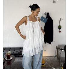 批发已出 韩国chic层次荷叶边宽松雪纺背心连衣裙