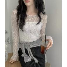 批发韩系chic 设计感透视套头蕾丝衫女
